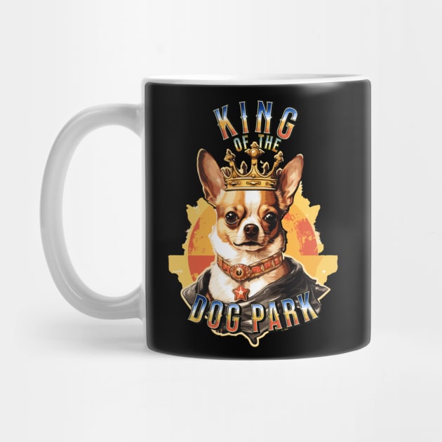 Cute Tan Chihuahua King of the Dog Park graphic for dog lover dog mom dog dad Funny Dog by Tees 4 Thee